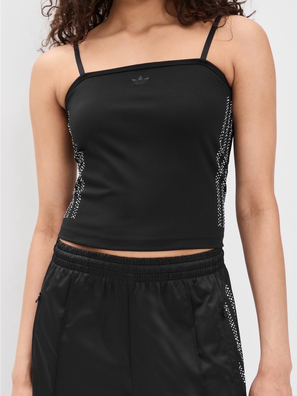 NWT, adidas Black Strappy Tank with White Pearl Side polka dots - Medium